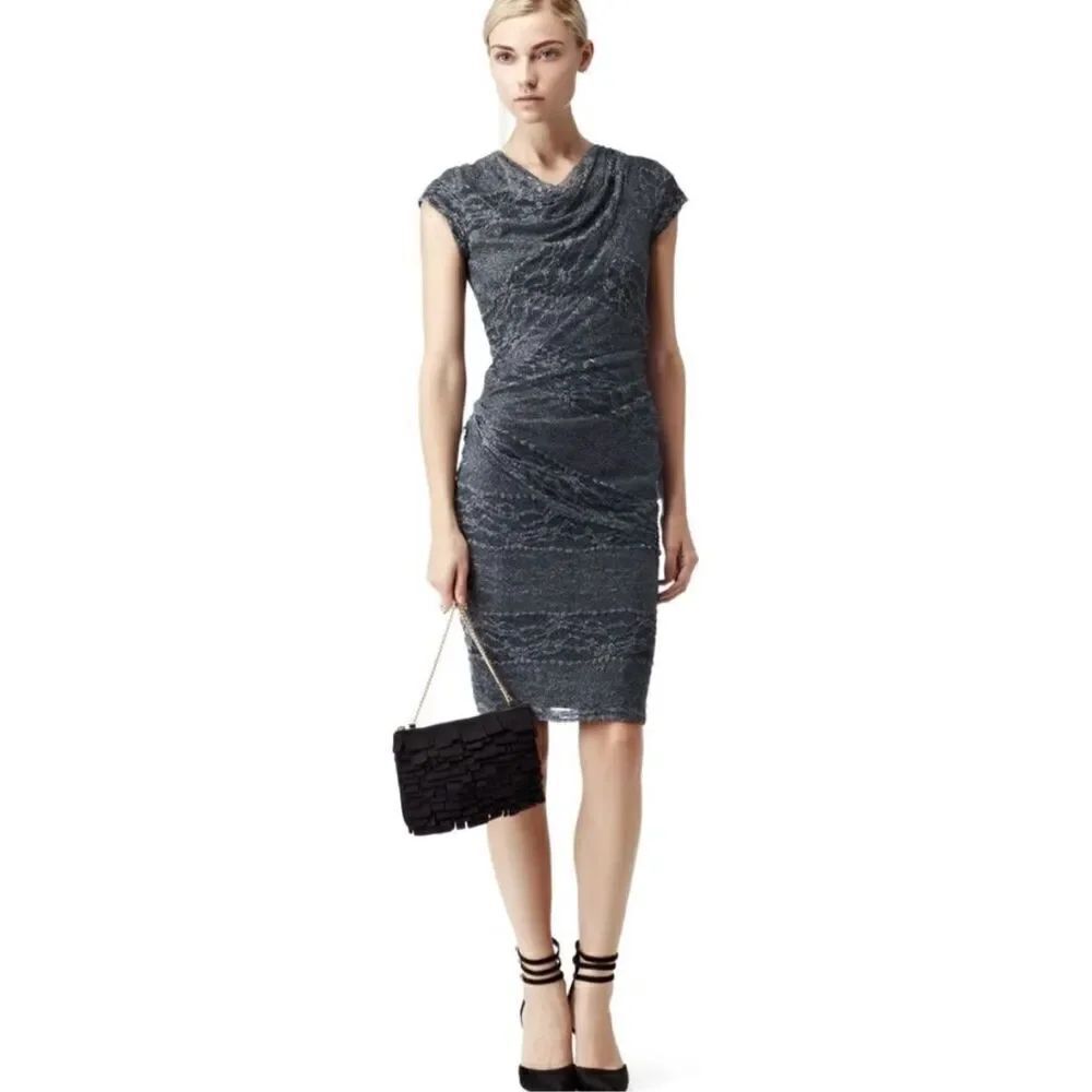 REISS Ametis Bodycon Navy Lace Dress Size 8 Excellent condition